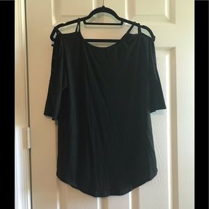 Black top with open ladder sleeves